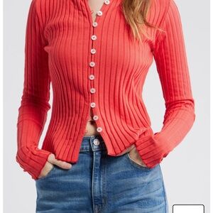 Free People Tilly Ribbed Red Button-Down NWT